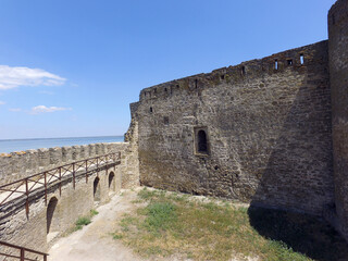Fototapeta premium View of the Akkerman fortress from the drone which is on the bank of the Dniester estuary, in Odessa region