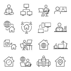 Work from home icon set, freelancer business