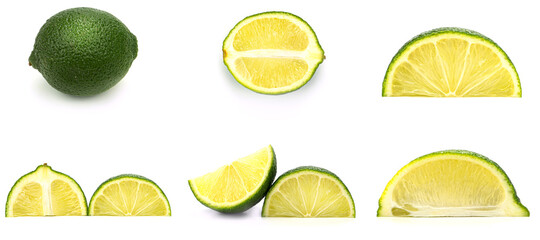 Cut lime on a white background. Macro photo. High quality photo