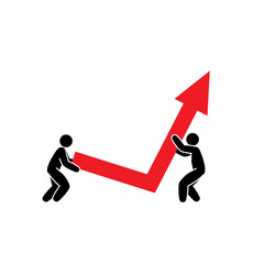 correction turning  point, two people working on trend reversal upside from downturn.