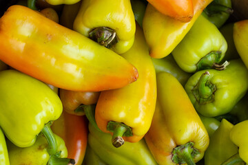 White bell pepper in the bazaar as a background in a box in Ukraine