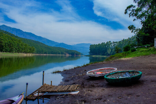 Wooden boats at the docking station at Echo point(color) Munnar, Kerala, India