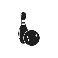 Bowling ball and bowling pin icon. Vector. Isolated. Flat design.