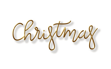 Fototapeta na wymiar 3D Realistic golden inscription Merry Christmas isolated on a white horizontal background.