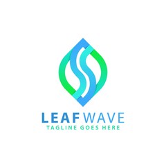 Abstract Green Leaf Wave Modern Logos Design Vector Illustration Template Premium