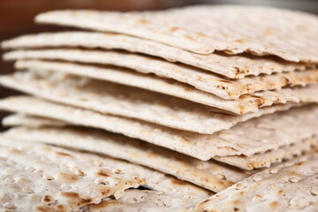 Matzo. Unleavened flatbread. Macro.