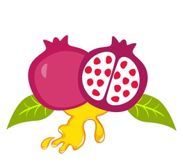 Pomegranate and honey isolated on white background. Hebrew Rosh hashanah theme