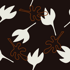 Abstract geometric seamless pattern with tropical leaves, vector background. 