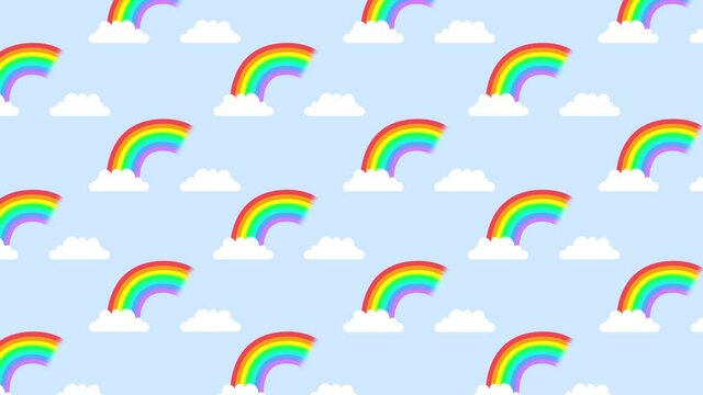 Animated rainbow and clouds pattern, with a blue sky background