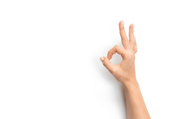 Fototapeta premium Gestures hands. Woman hand isolated on white background. Female arm gesture with clipping path.