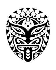Mask face tattoo ornament maori style. African ritual traditional mask. Tiki moko. Totem vector design. Decor from Polynesia and Hawaii, tribal folk art background. 