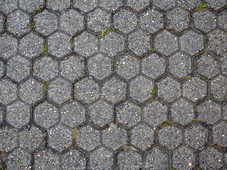 interlocking cement tiles with blades of grass