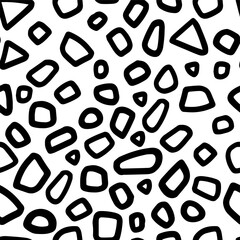 Abstract hand drawn vector seamless pattern. Simple background of random shapes. Black monochrome wallpaper isolated on transparent. Universal design for prints, wrapping, fabric, textile, ornament.