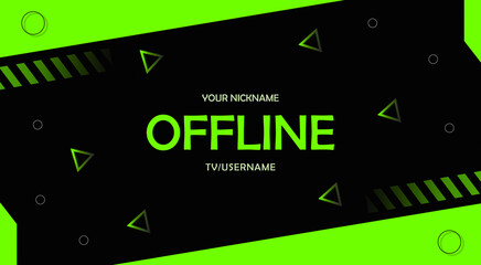 Offline twitch banner background 16:9 for stream. Offline green background with geometric shapes. Streaming offline screen. Gaming offline screen. offline streamer broadcast.