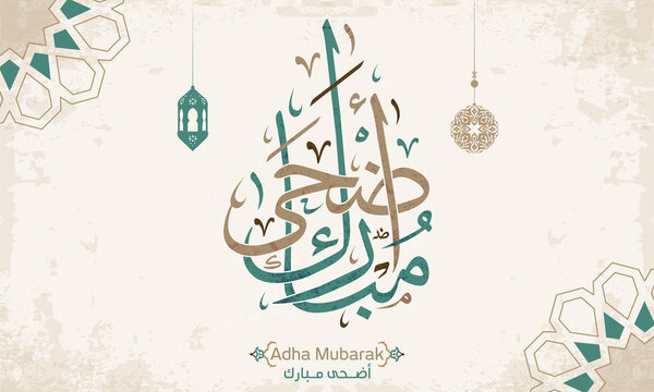 Eid Adha Mubarak in Arabic calligraphy style. Vector