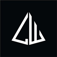 L W white triangle initials with a black background