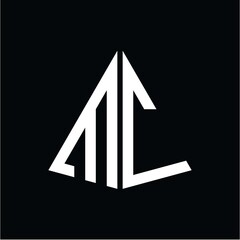 M C white triangle initials with a black background