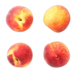 Set of ripe peaches from different angles on a white background. Isolated