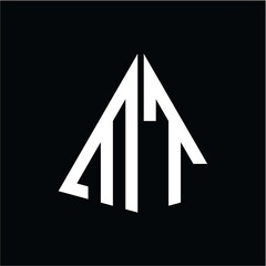 M T white triangle initials with a black background