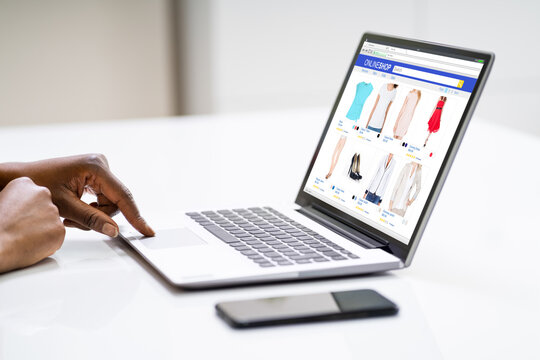 African Woman Using Online Ecommerce Shop