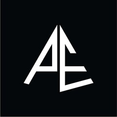 P E white triangle initials with a black background
