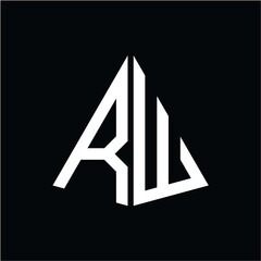 R W white triangle initials with a black background