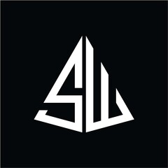 S W white triangle initials with a black background