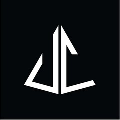 U C white triangle initials with a black background