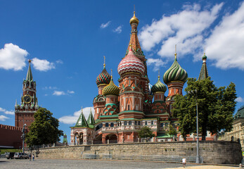 St. Basil's Cathedral on red square on a bright summer Sunny day close-up in Moscow Russia
