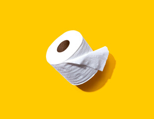 A roll of toilet paper overhead view - flat lay