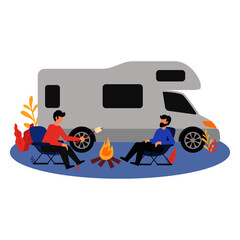 Flat vector illustration camping van