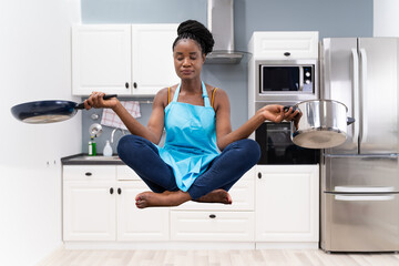 Stressed African Housewife Woman Meditating