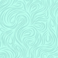 Vector marine seamless texture for decorating fabrics or paper from cut lines, rotating in the form of loops and spirals on a turquoise background.