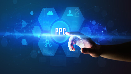Hand touching PPC inscription, new technology concept