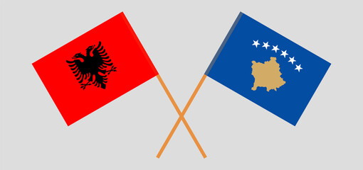 Crossed flags of Kosovo and Albania