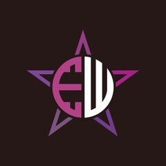 E W initials circle with stars and black background