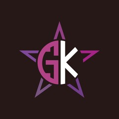 G K initials circle with stars and black background