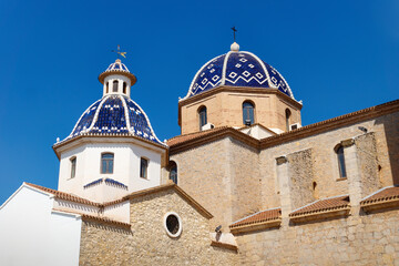 Fototapeta na wymiar Our Lady of Solace Church with blue tiled domes in Altea, Costa Blanca, Spain