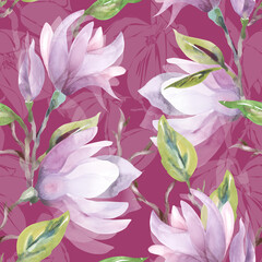 Magnolia Flowers Seamless Pattern.