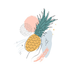 Vector abstract illustration of a hand with a pineapple.