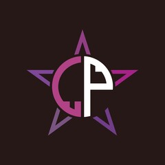 L P initials circle with stars and black background
