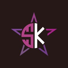 S K initials circle with stars and black background