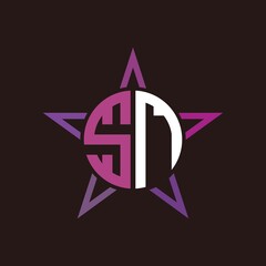 S N initials circle with stars and black background