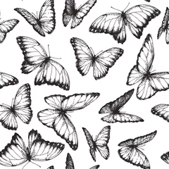 Wall murals Butterflies in Grunge Vector seamless pattern with beautiful butterfly in engraving style. Hand drawn texture with nymphalid isolated on white.