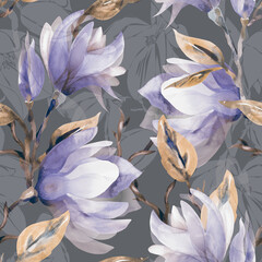 Magnolia Flowers Seamless Pattern.