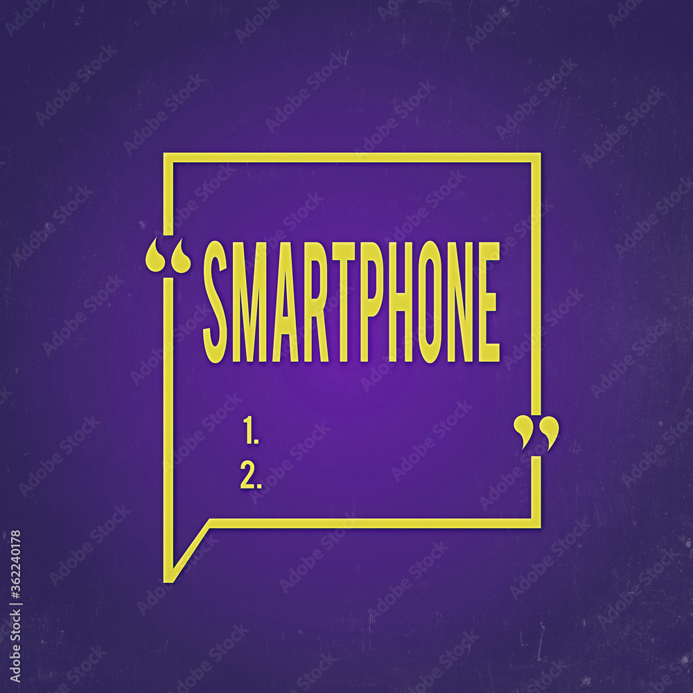 Aufkleber text sign showing smartphone. business photo text a mobile phone that performs many of the computer 