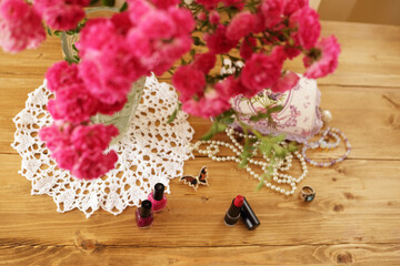 summer morning with the scent of roses and tea with milk