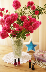 summer morning with the scent of roses and tea with milk