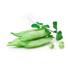 Fresh pea with green leaf isolated on a white background.
