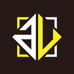 A U quadrangle monogram initials with square